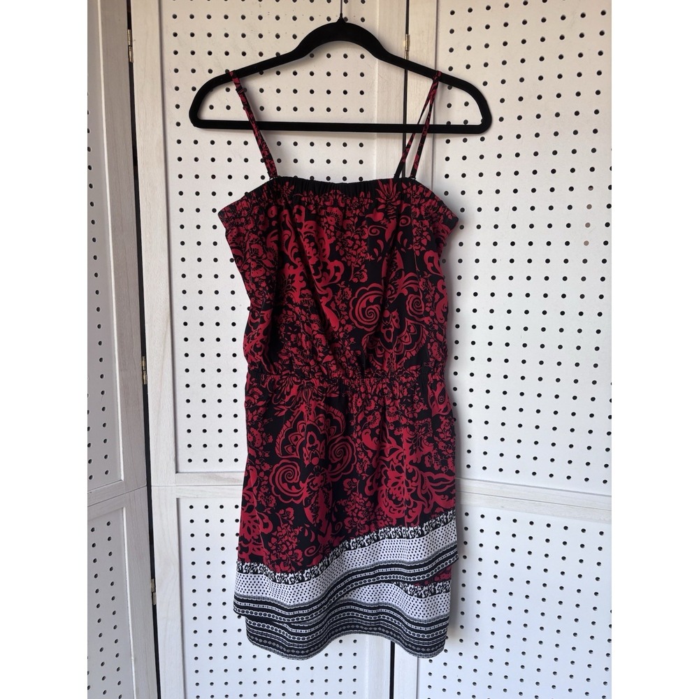 Express Mini Dress Spaghetti Strap Wrap‎ Red Black Geo Print Women's M